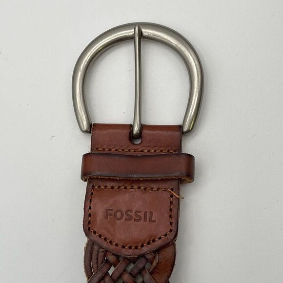 FOSSIL Belt Men’s Large Brown Genuine Leather Braided Waistband Made in China - Picture 3 of 15